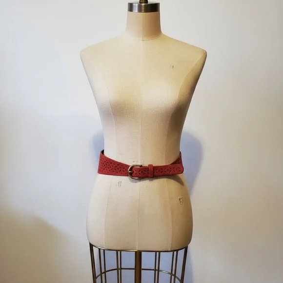 Anthropologie Red Rouge Suede Laser Cut Belt NWT Size Small Discontinued Anthropologie Red Rouge Suede Laser Cut Belt NWT Size Small  main image 3